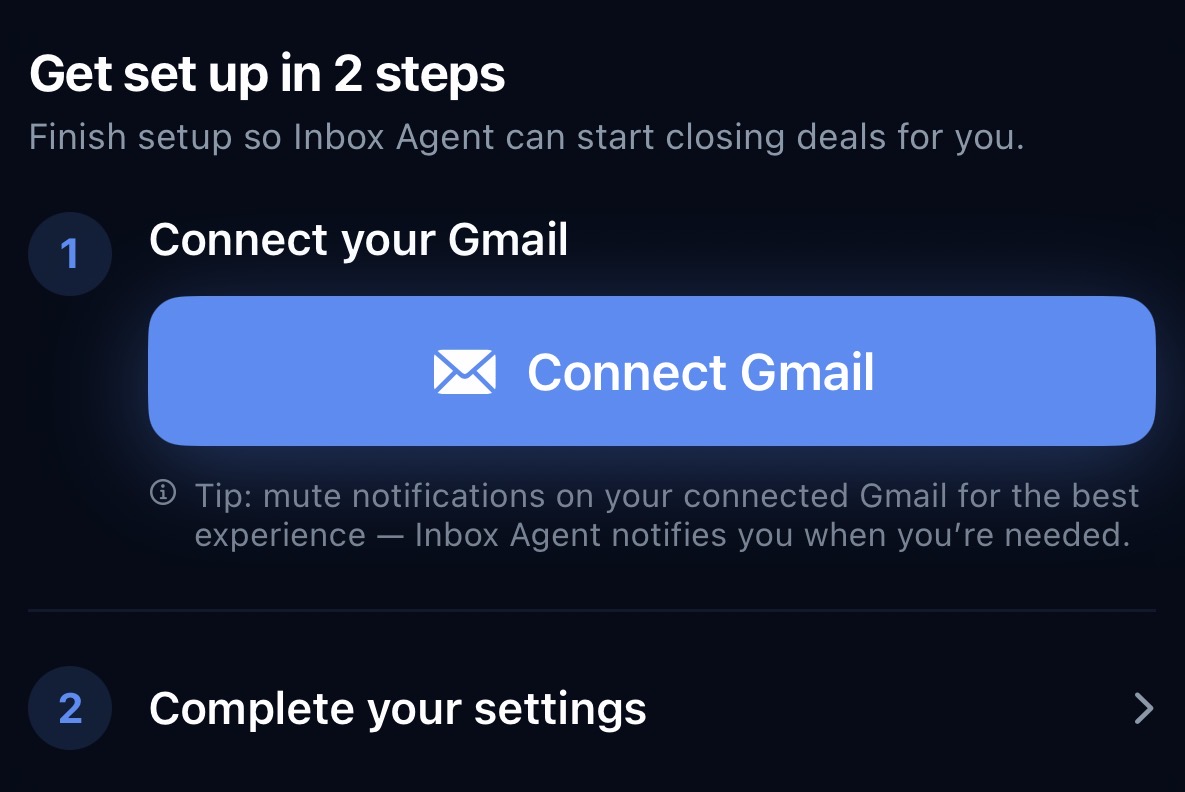 Connect your Gmail setup screen